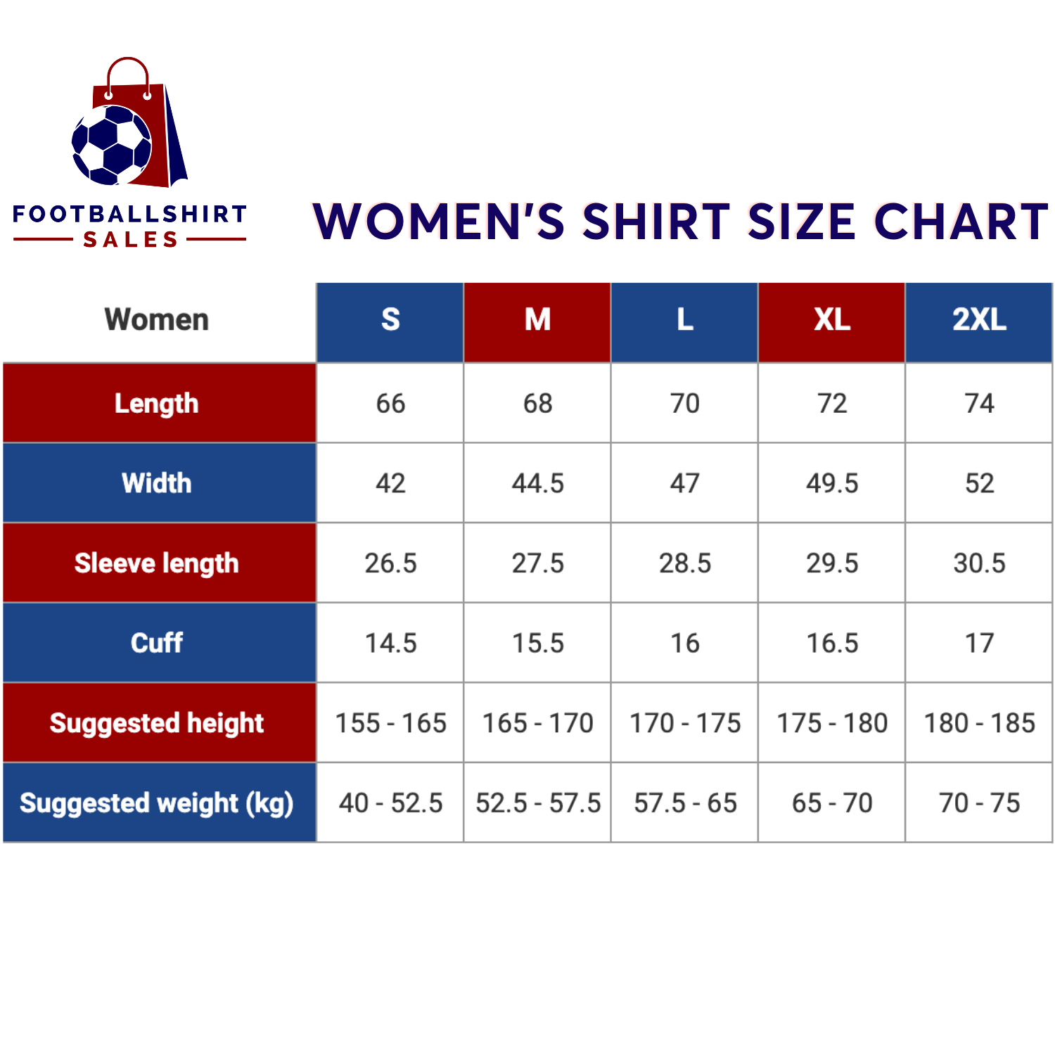 Women's Football Shirt Sales Size Chart Women's Football Shirt Sales Size Chart