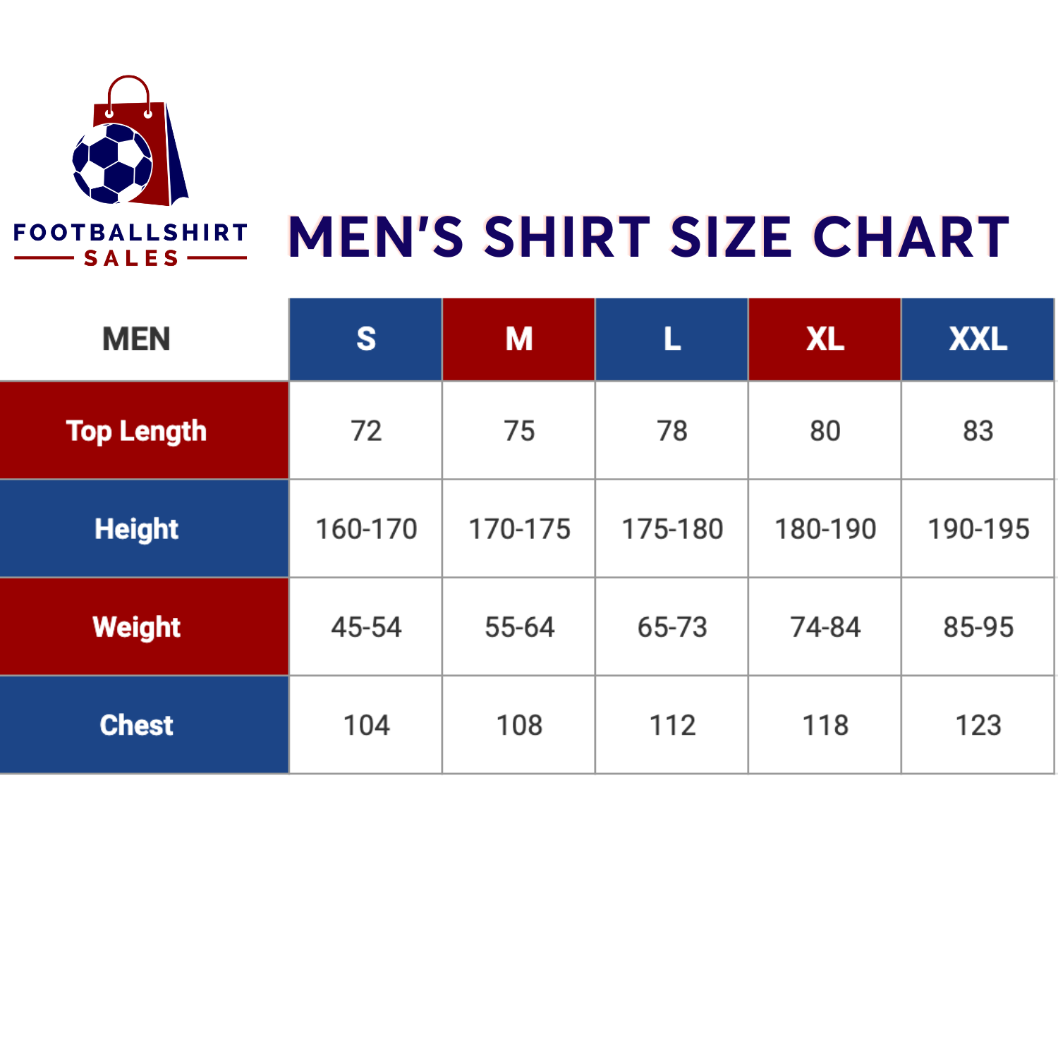 Men's Football Shirt Sales Size Chart Men's Football Shirt Sales Size Chart