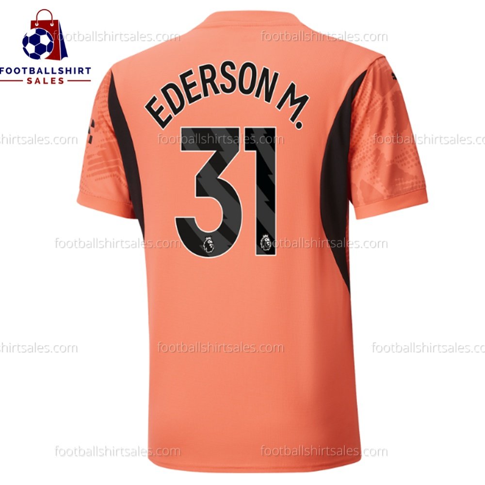Manchester City Ederson M. 31 Goalkeeper Orange 24/25 Men Football Shirt Sales Back View