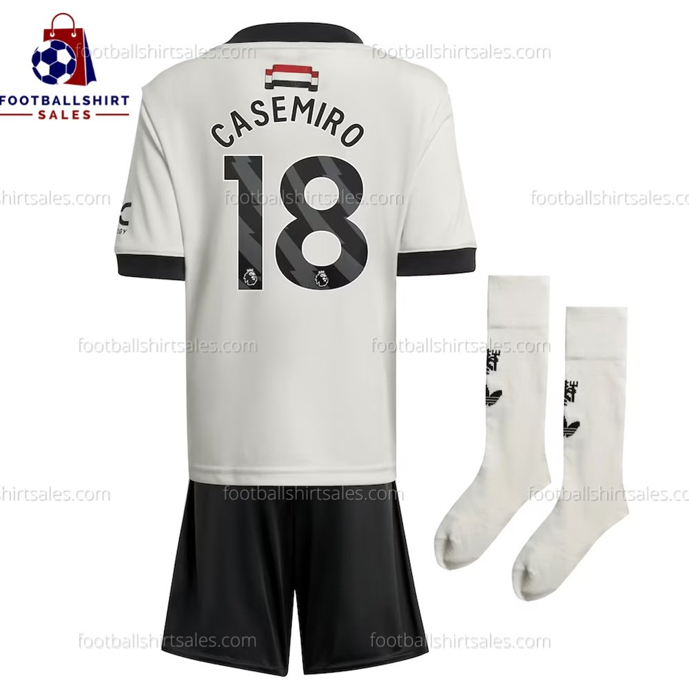 Manchester United Casemiro 18 Away Kid Football Kit Sales 24/25 Back View