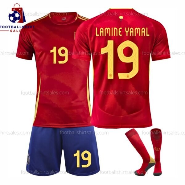 Spain Lamine Yamal 19 Home 24/25 Kid Football Kit Sales Full View