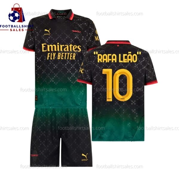 AC Milan Rafael Leão 10 Black Fourth 24/25 Kid Football Kit Sales Full View