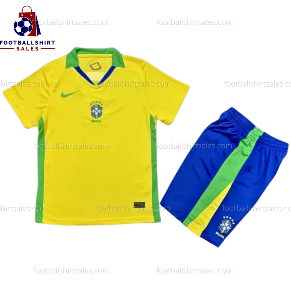 Brazil Home 25/26 Kid Football Kit Sales Front View