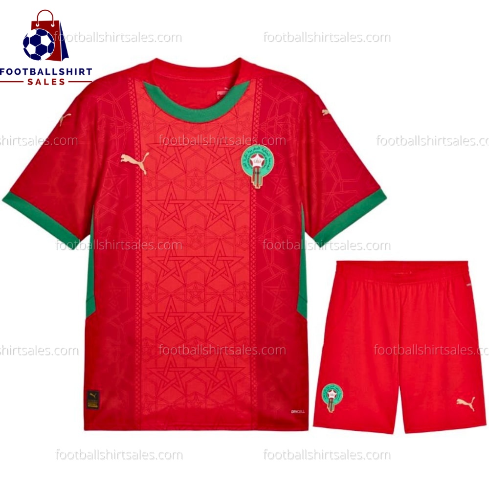 Morocco Home 25/26 Kid Football Kit Sales Front View