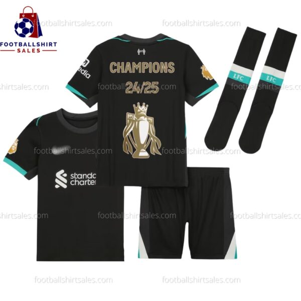 Front View of Liverpool CHAMPIONS Away 24/25 Kid Football Kit