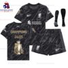 Front View of Liverpool CHAMPIONS Goalkeeper 24/25 Kid Football Kit
